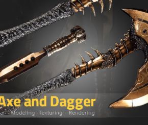 Blender斧子匕首建模贴图材质渲染教程 FlippedNormals – Axe & Dagger – Tutorial Full Process