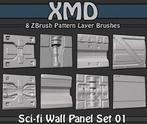 zbrush Sci-fi Wall Panel Set 1