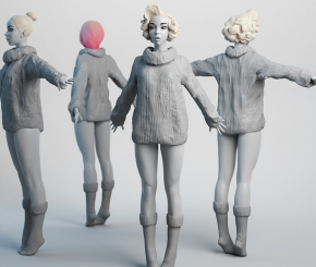 4个标准女性身体3D模型Female Basemesh