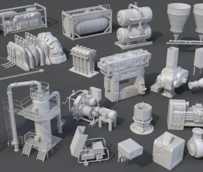 工程管道部件3D模型Factory Units 8 and Industrial Pipes
