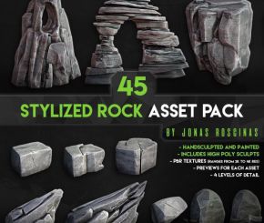 45组石头3D模型 Stylized Rock Asset Pack by J Roscinas (OBJ格式)
