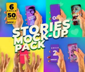 AE模板-手持手机滑动点击动画素材 Stories Mockup Pack