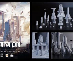 未来中心帝国城市楼房建筑3D模型 Asset Smash – Central City (Blender/FBX/OBJ格式)