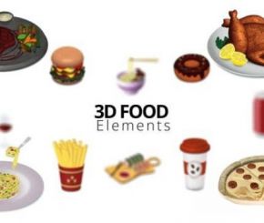 AE模板-食物美食图标ICON动画 3D Food Elements