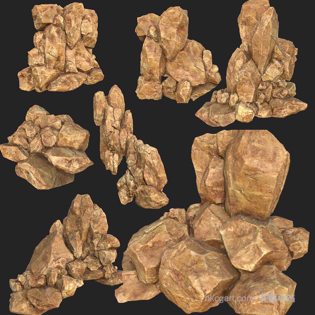 【3D模型】低模型-逼真的黄色岩石-峡谷模块资源包.jpg