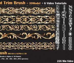 建筑雕花浮雕贴图笔刷预设模型Ornament Trim Brush and 3D Models