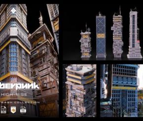 未来赛博朋克楼房建筑3D模型 Asset Smash – High Rise (Blender/FBX/OBJ格式)